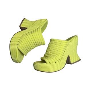 Bottega Veneta String Knit Slide Platform Wedge Sandals Seagrass Yellow 36 / 6